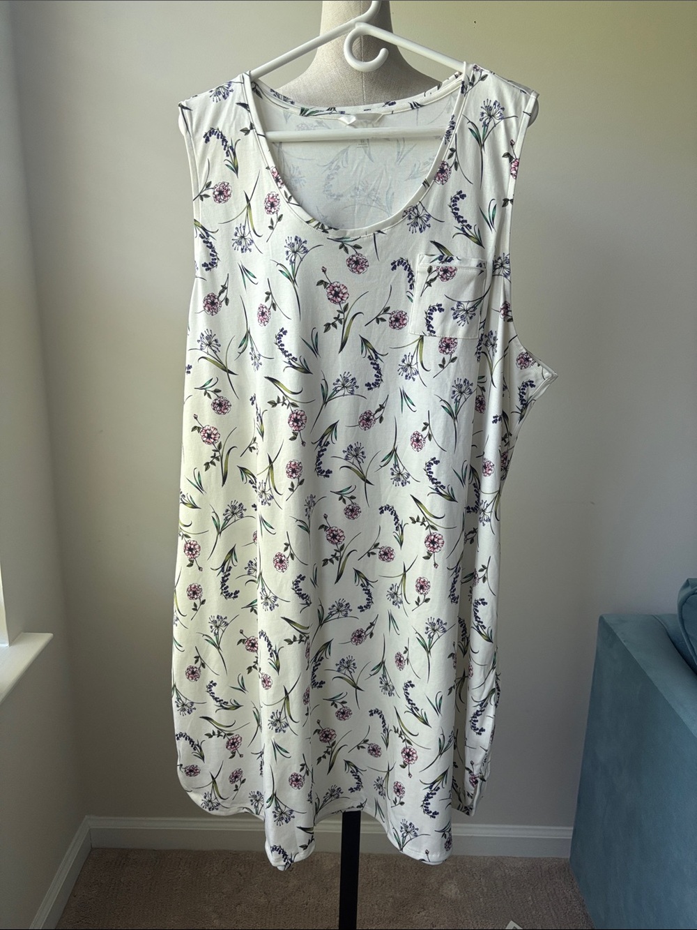 Lands End Dress Plus Size 3X White Floral 100% Cotton Summer Botanical Garden